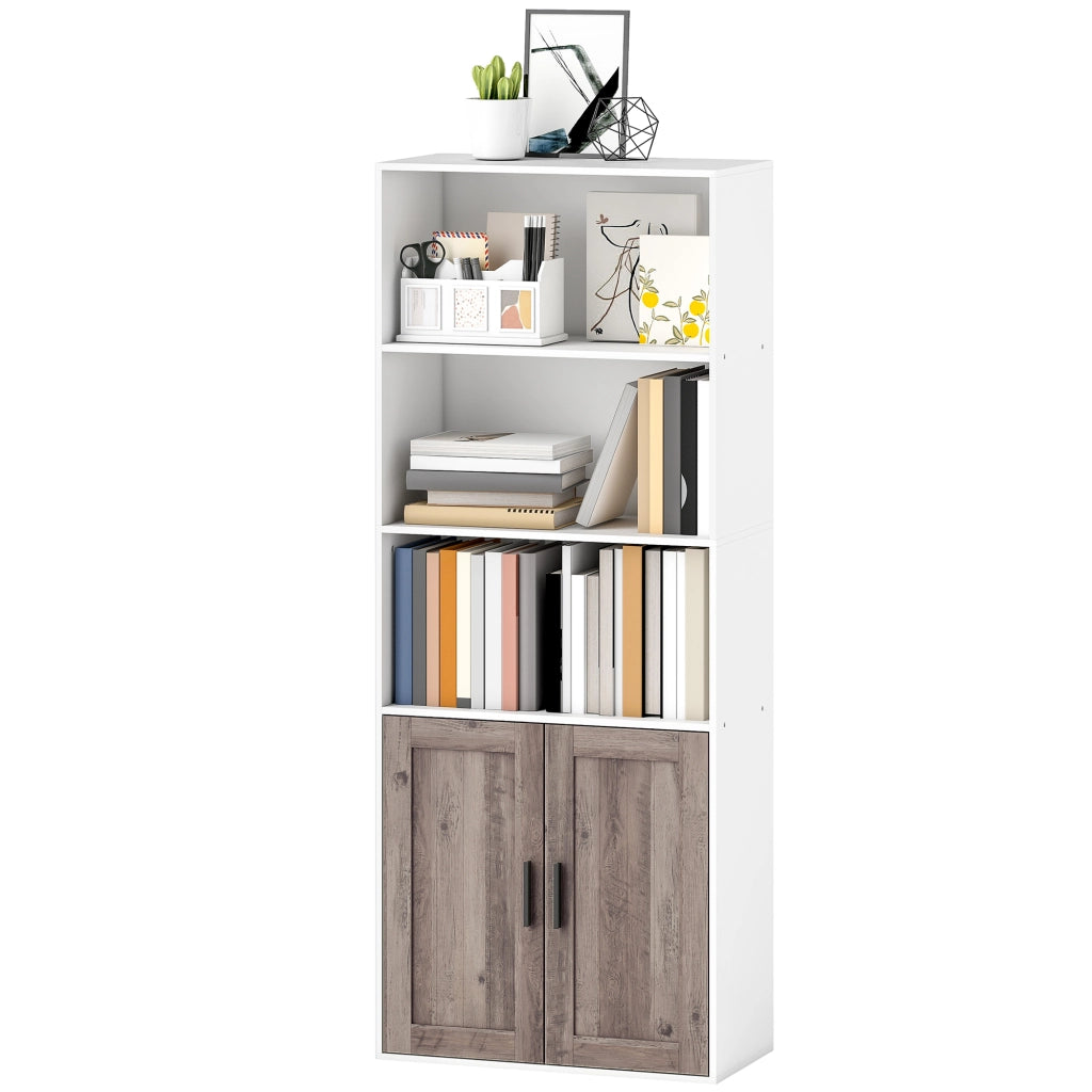 Libreria con Ante e Scaffale Aperto ¨C Minimal ¨C 60x30x149,5 cm Bianco e Marrone