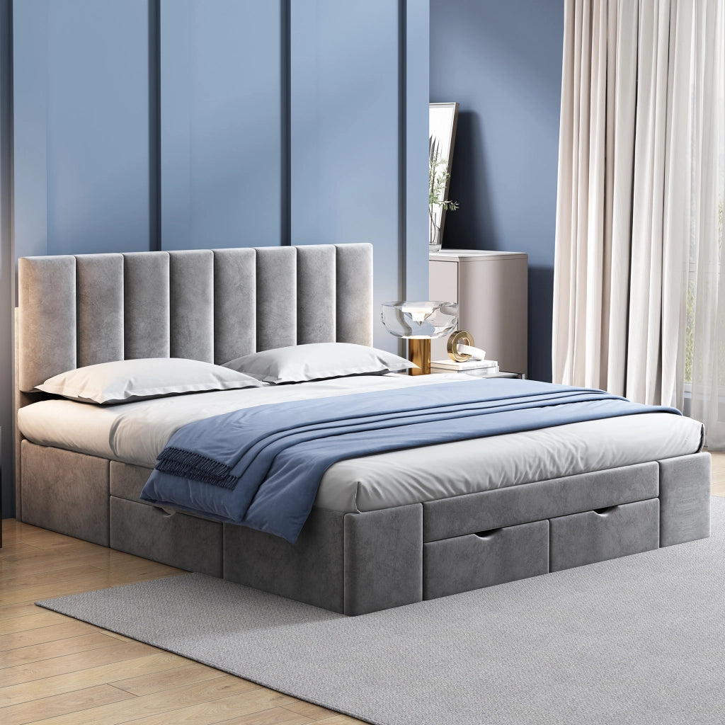 letto imbottito velluto grigio 162 x 203;5 cm