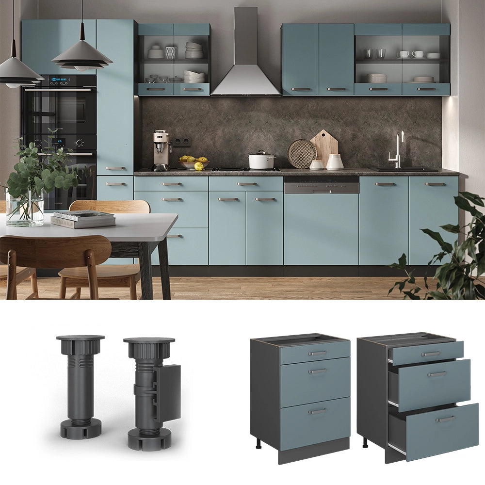 Mobiletto base per cucina R-Line Grigio-blu/Antracite 60 cm PL Marmo Vicco