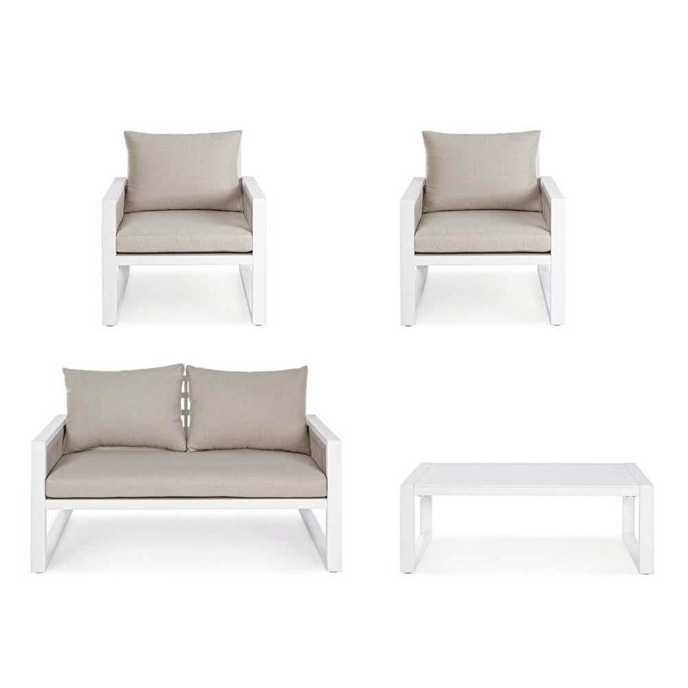 Set da 4 Salotto da Giardino in Alluminio con Cuscini e Corde in Textilene - CAPTIVATING