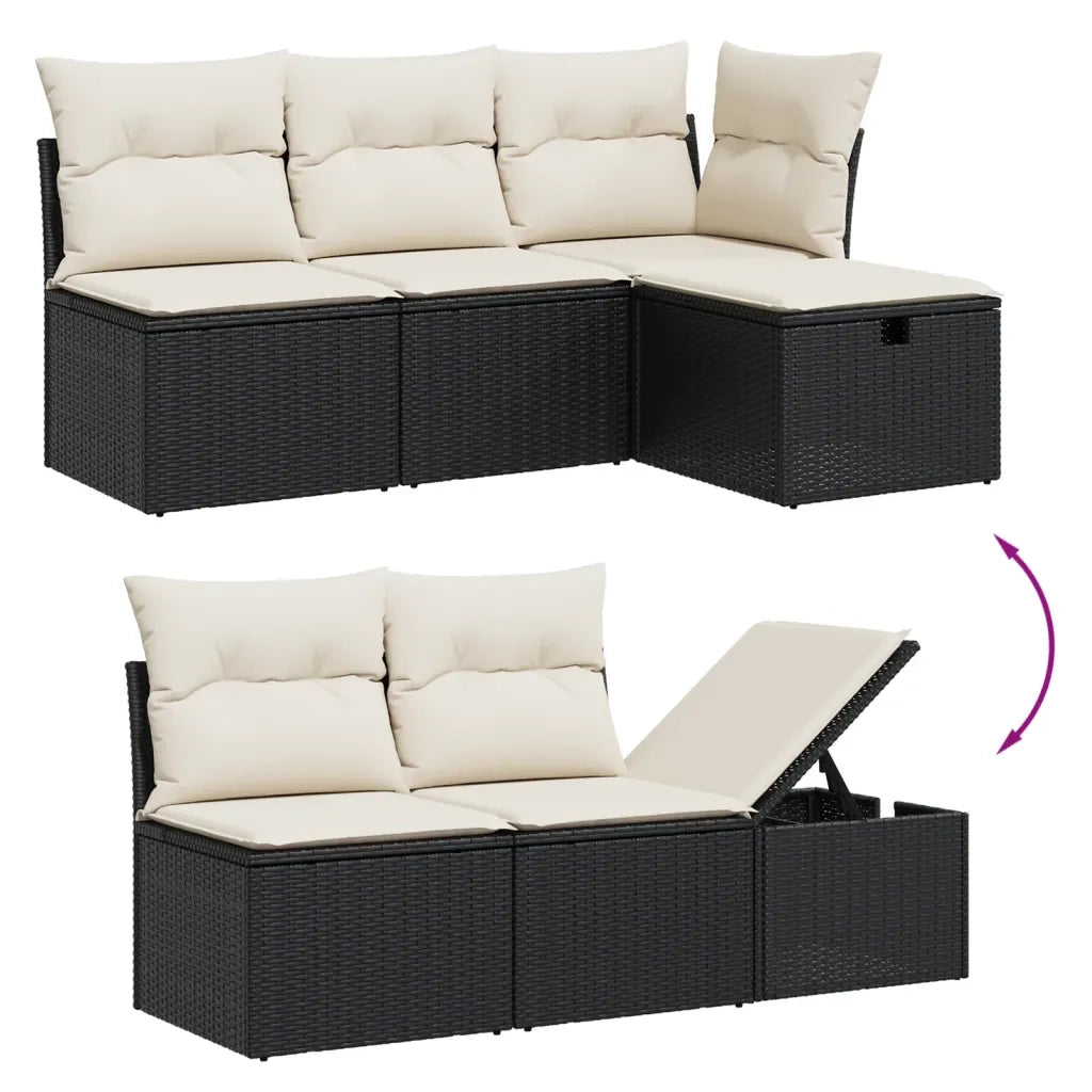 Set Divano da Giardino 6 pz con Cuscini Nero in Polyrattan 3264710
