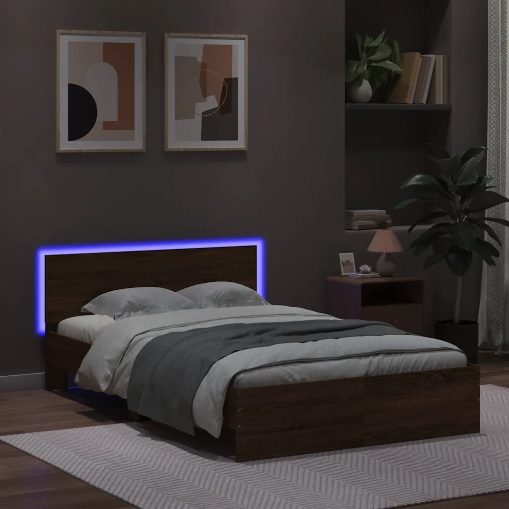 Giroletto con Testiera e LED Rovere Marrone 140x190 cm