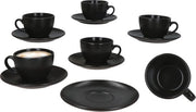 Set di Caffè con Piatti per 6 Persone - Caffè in Ceramica Matte Nero per Colazione e Caffè