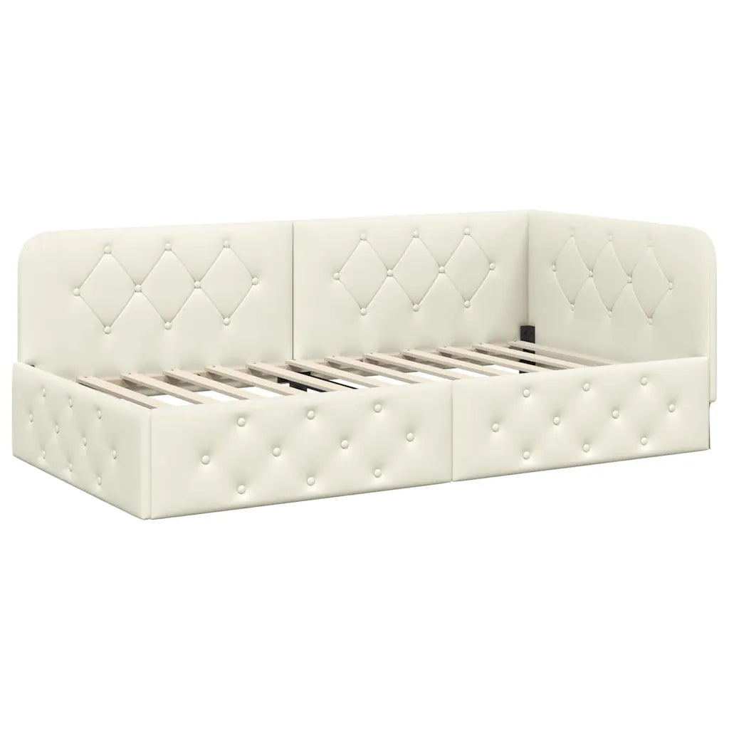 Cornice del letto ad angolo Crema 100 x 200 cm Velluto