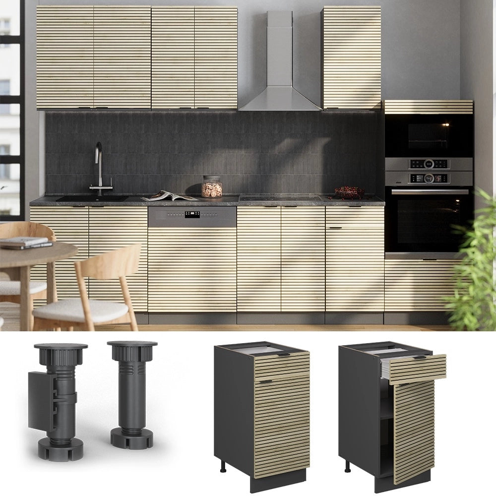 Mobiletto base per cucina Fame-Line Pannello in quercia/Antracite 40 cm, PL Marmo Vicco