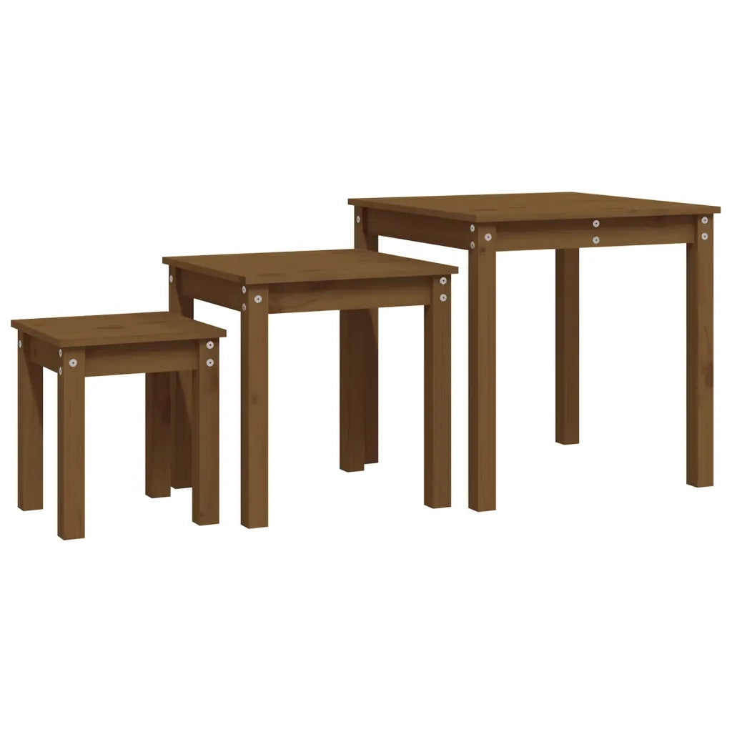 Tavolini a Incastro 3pz Marrone Ambra in Legno Massello di Pino 824976