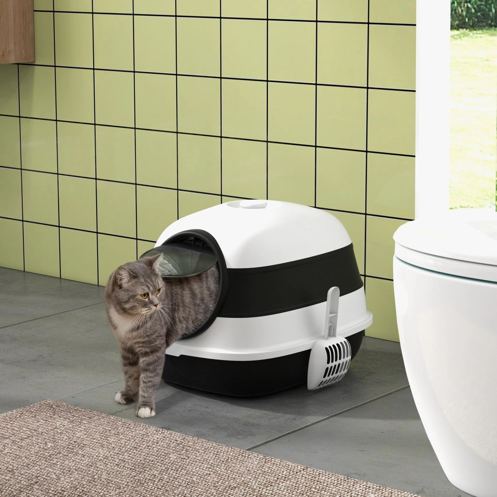 Lettiera per Gatti Chiusa ¨C Zephmum ¨C Bianca e Nera 52x41x38 cm