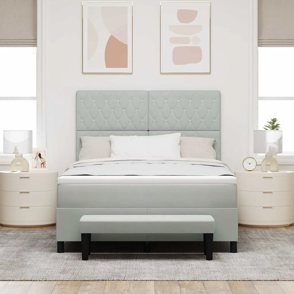 Letto a molle con materasso Grigio chiaro 140 x 190 cm Velluto