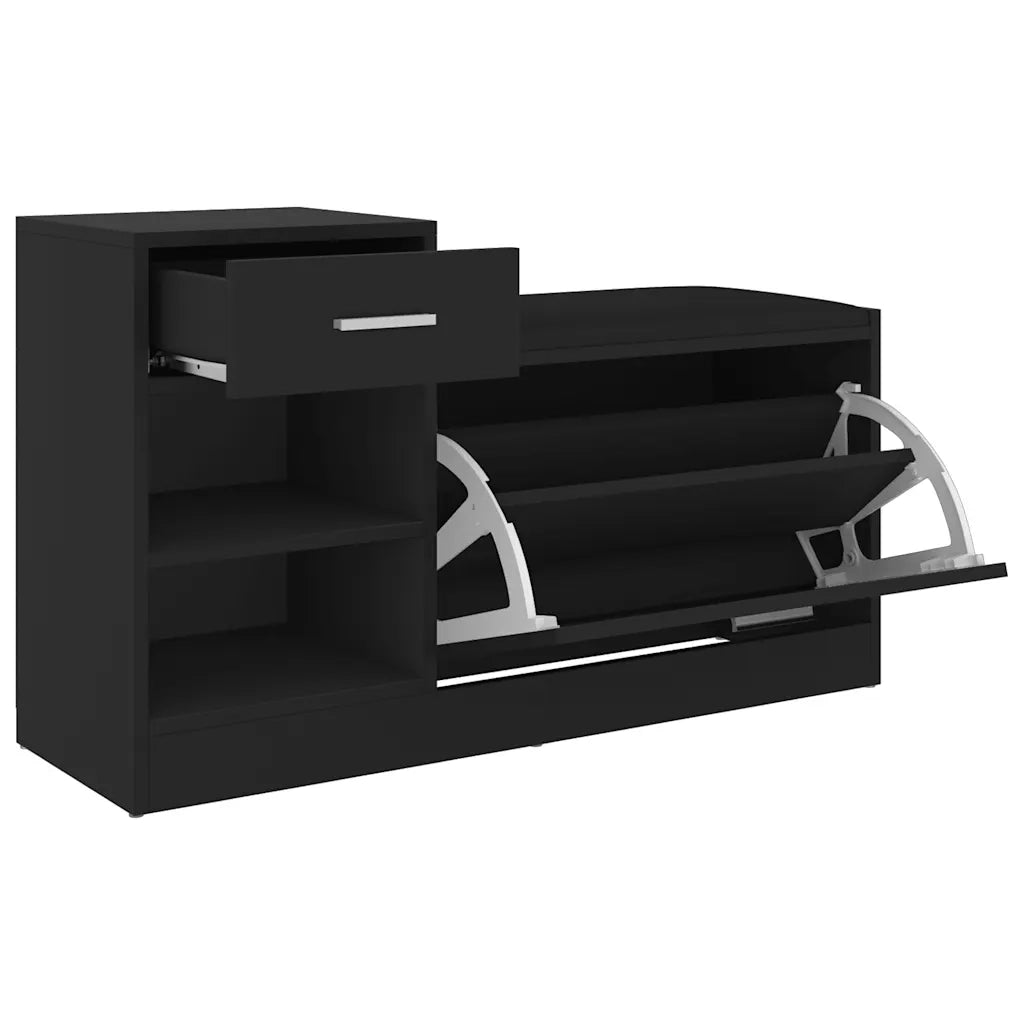 Panca Porta Scarpe-Sgabello-Panca Scarpiera Nera 94,5x31x57 cm in Legno Multistrato