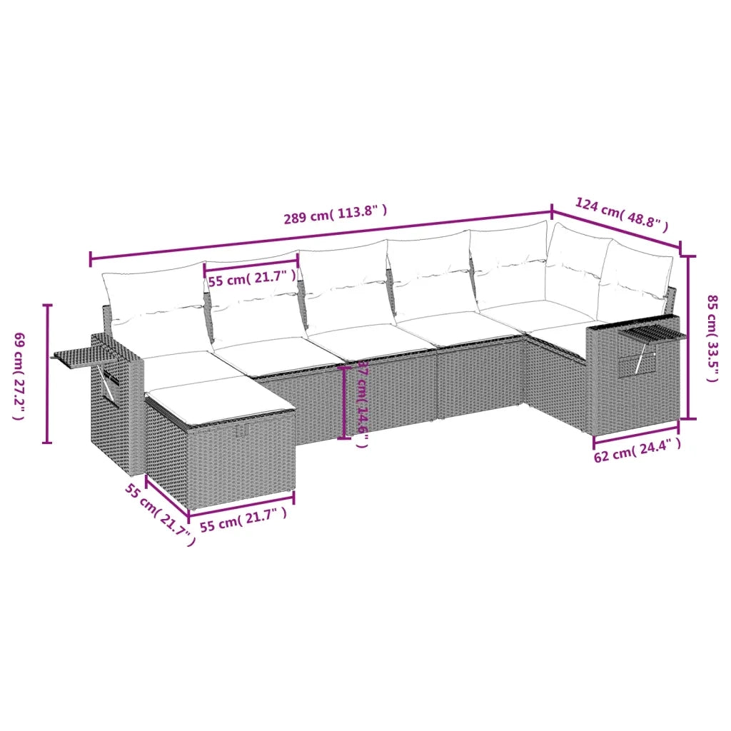 Set Divani da Giardino 7 pz con Cuscini Grigio in Polyrattan 3263816