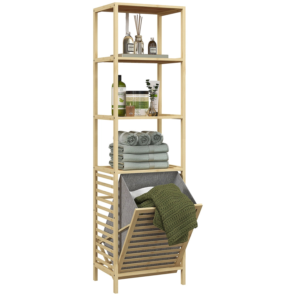 Mobile da Bagno con Ripiani e Cesto per Biancheria ¨C Minimal ¨C 44x33x160 cm Natural