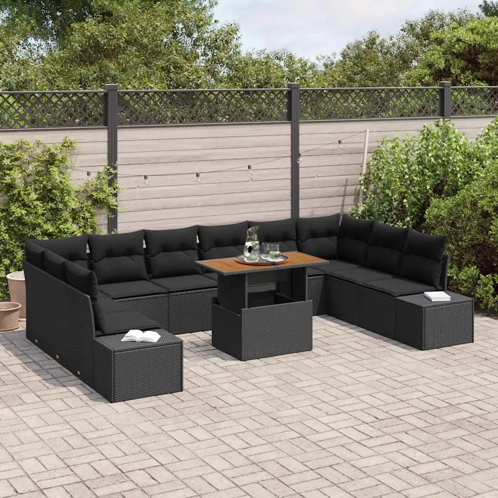 Set Divano da Giardino 11 pcs Nero Poly Rattan 3358753