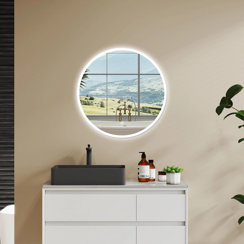 AICA Specchio Da Bagno Rotondo Da 60cm con LED, Antiappannamento, 3 Temperature Colore