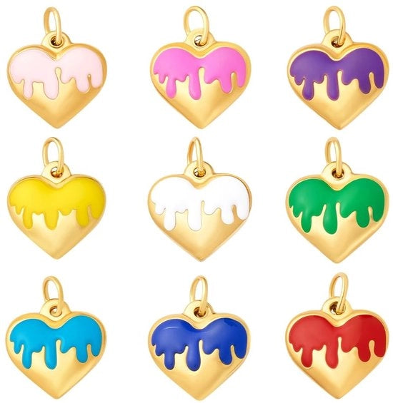 9 pezzi di grucce a forma di cuore in oro con smalti colorati