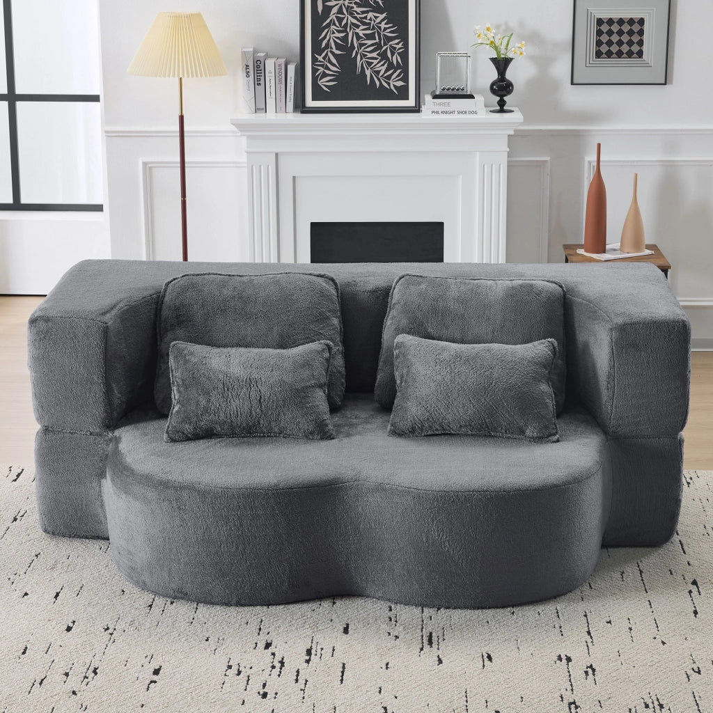 DIVANO LETTO A PAVIMENTO 143 cm Blu e Grigio con 4 cuscini