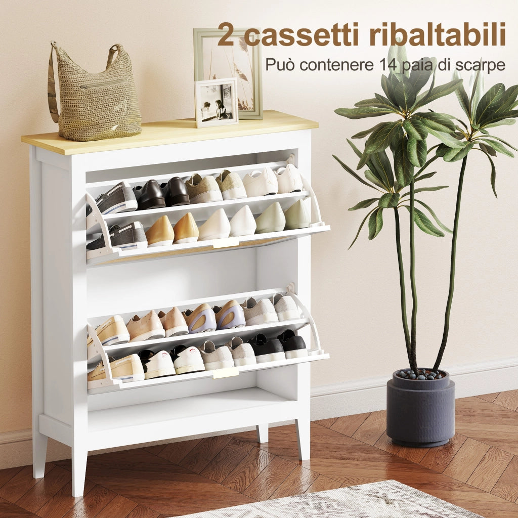 Mobiletto Scarpiera con 2 Cassetti ¨C Minimal ¨C 80x24x95.5 cm, Bianco