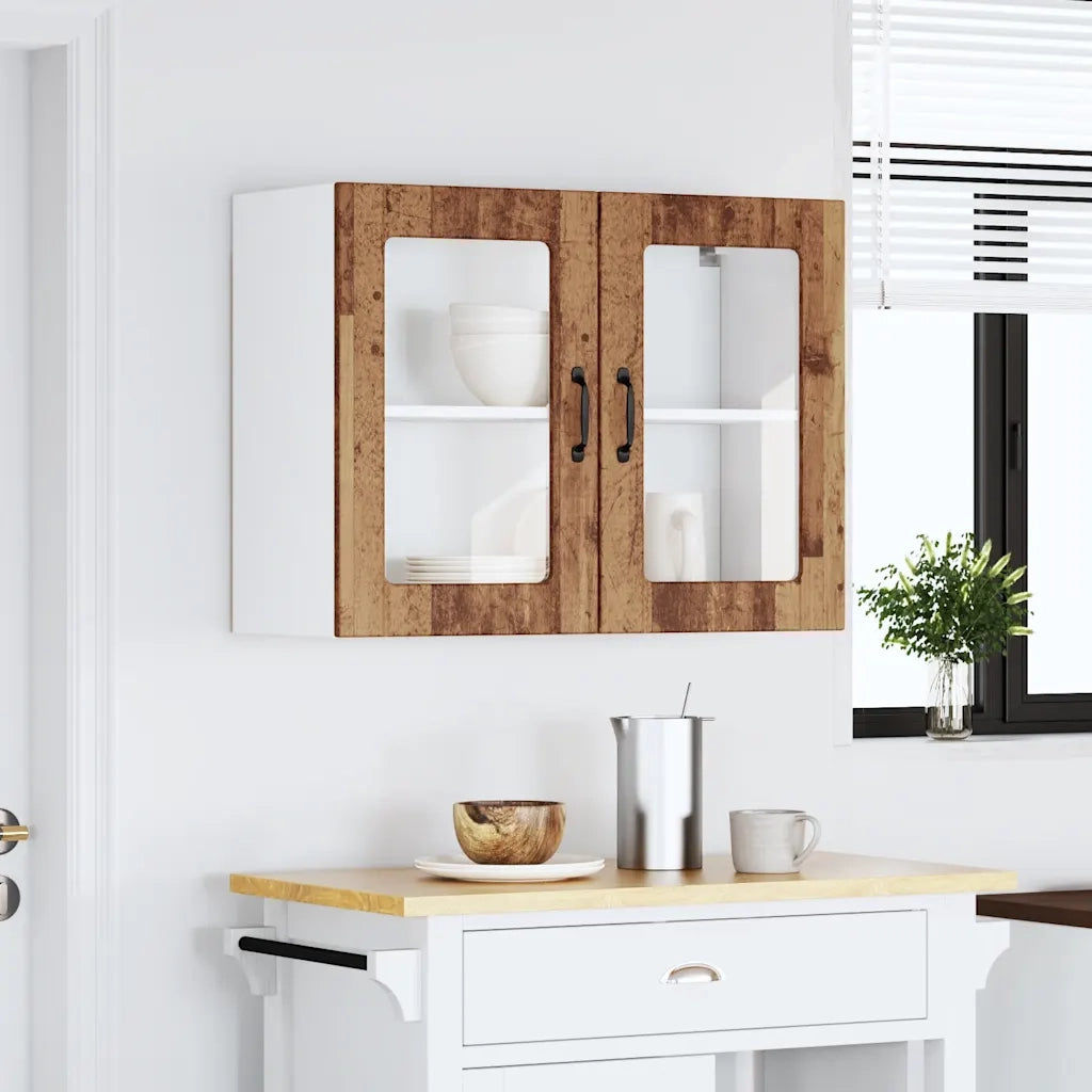 Pensile da Cucina con Porta in Vetro-Mobile Cucina da Parete Lucca Legno Vecchio 280422
