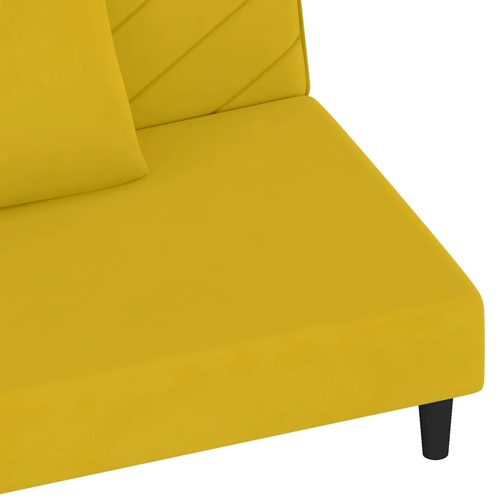 Divano Letto a 2 Posti con 2 Cuscini Giallo in Velluto 375916