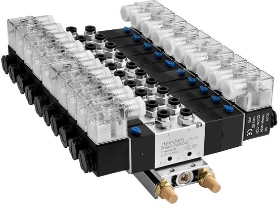 Valvola magnetica elettrica pneumatica 5 vie 3 posizioni - 12VDC con dumper - Kit di attacco rapido - Adatto a diverse applicazioni