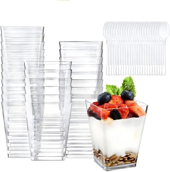 50 Dessertglazen in Vetro Quadrato, Transparenti, 160 ml, Riciclabili, Ideali per Tiramisù, Pudding, Mousse e Gelato, Per Feste di Compleanno, Matrimoni e Ristoranti