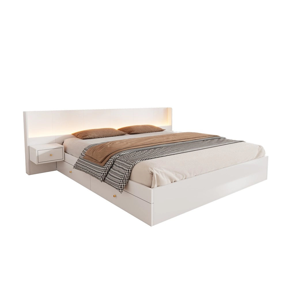 Letto Matrimoniale con LED, USB e 2 Comodini ¨C Xylo ¨C Bianco 180x200
