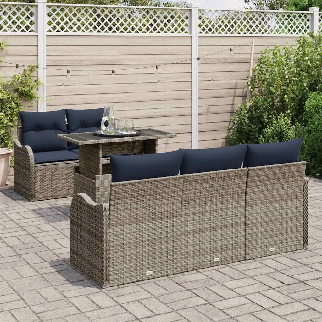 Set Divano da Giardino 6 pz Grigio e Blu Navy polyrattan 3348381