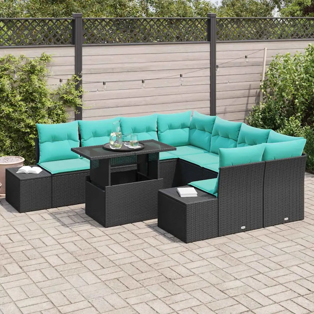 Set Divano da Giardino 9 pz Nero polyrattan 3357899