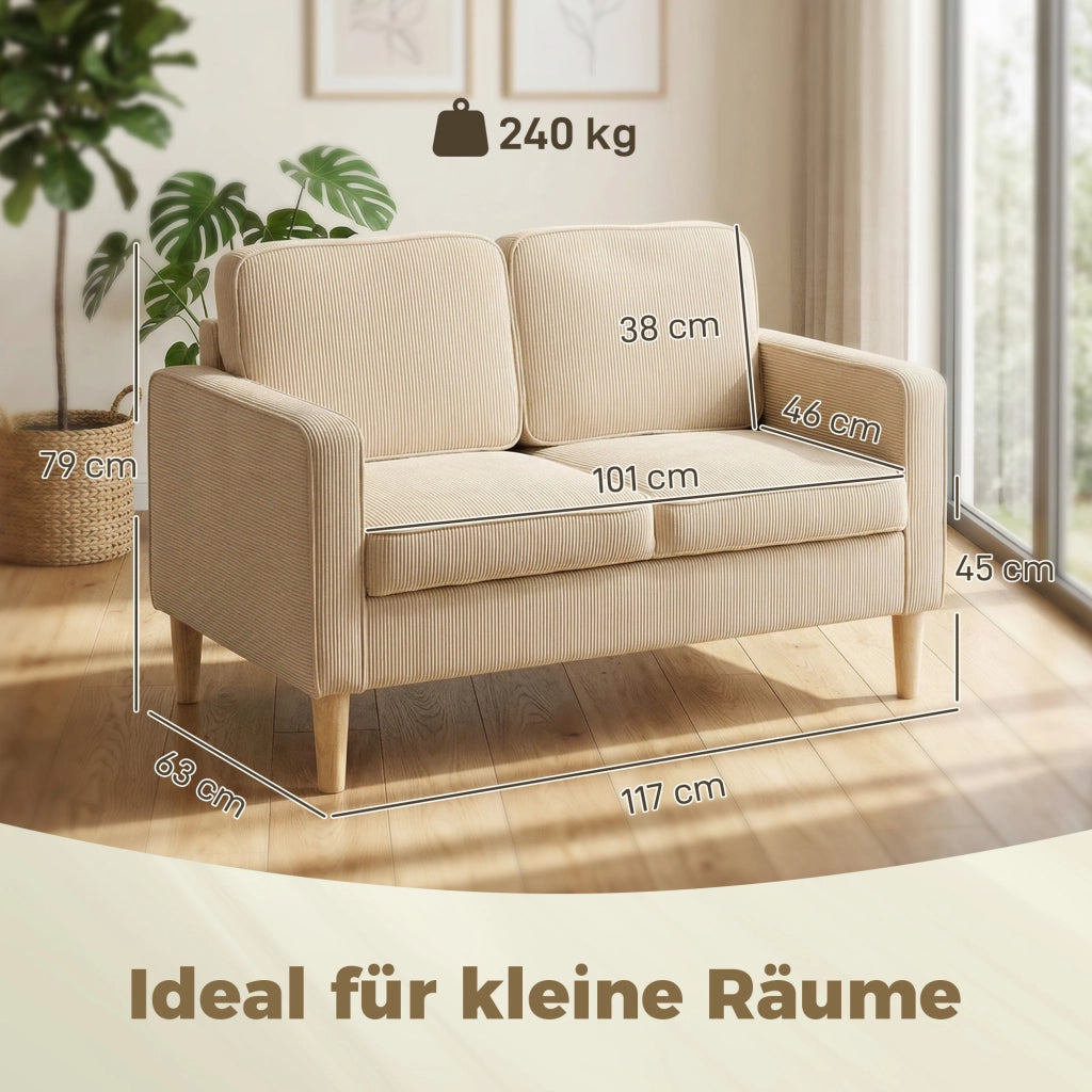 Divano 2 Posti con Tessuto e Cuscini ¨C Minimal ¨C Beige 117x63x79 cm