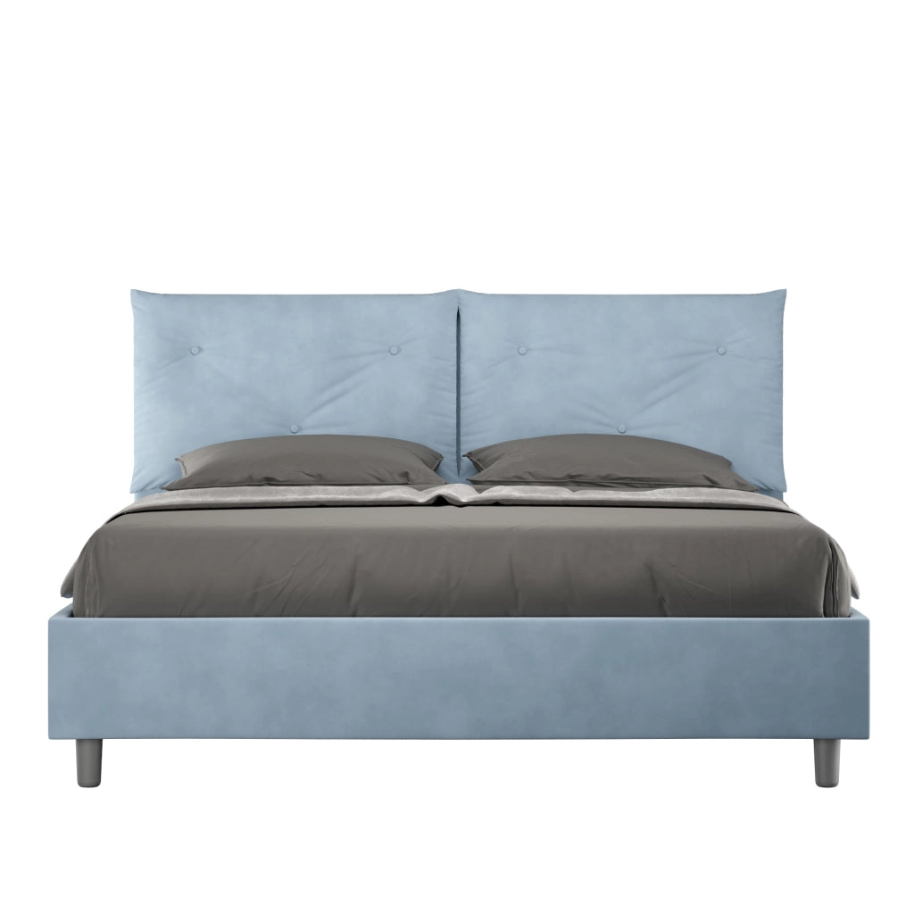 BS COM Letto matrimoniale senza rete imbottito 160x190 microfibra azzurro
