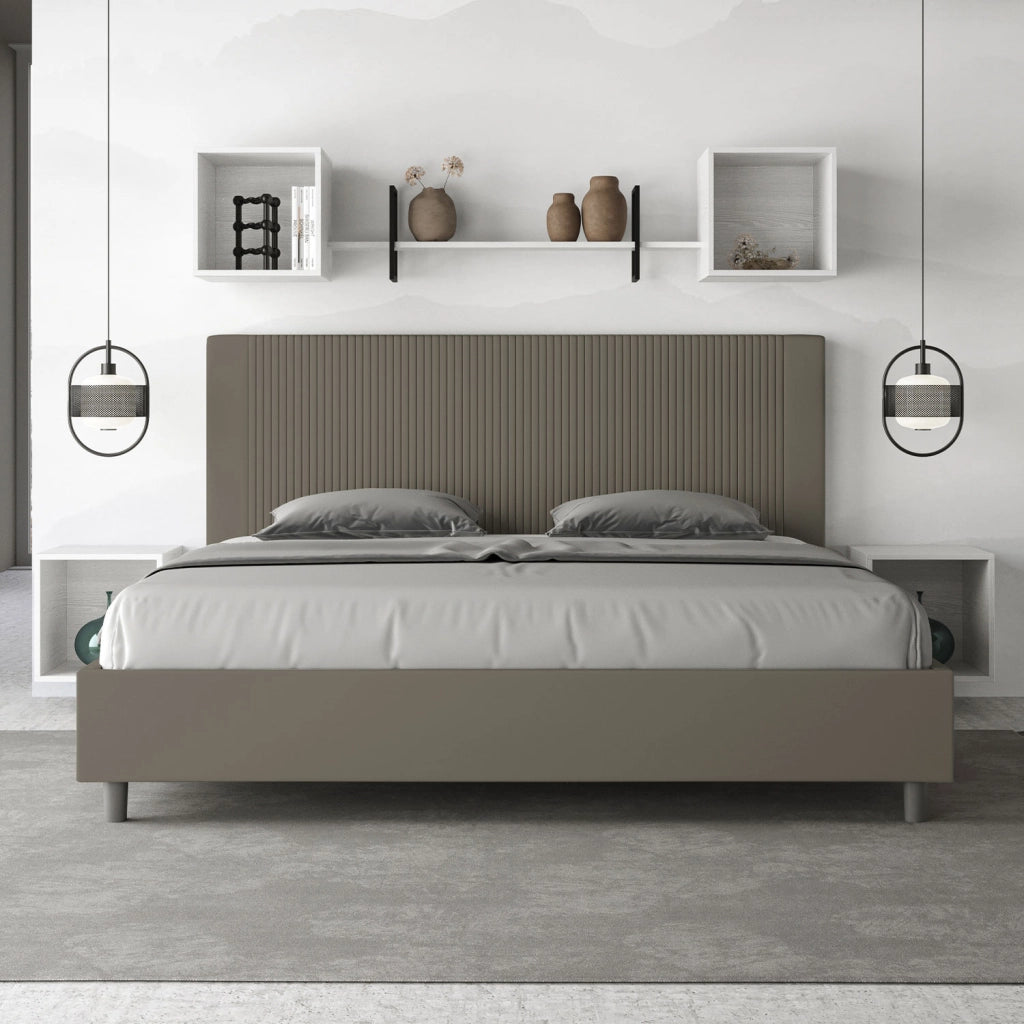 BS COM Letto matrimoniale king size contenitore imbottito 180x210 similpelle cappuccino