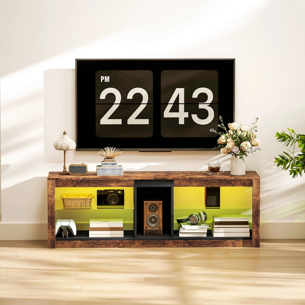 Mobile TV con luci LED e telecomando - Xylo - marrone 140x35x47cm