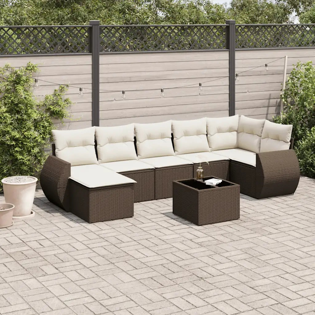 Set Divani da Giardino 8 pz con Cuscini Marrone in Polyrattan 3221692