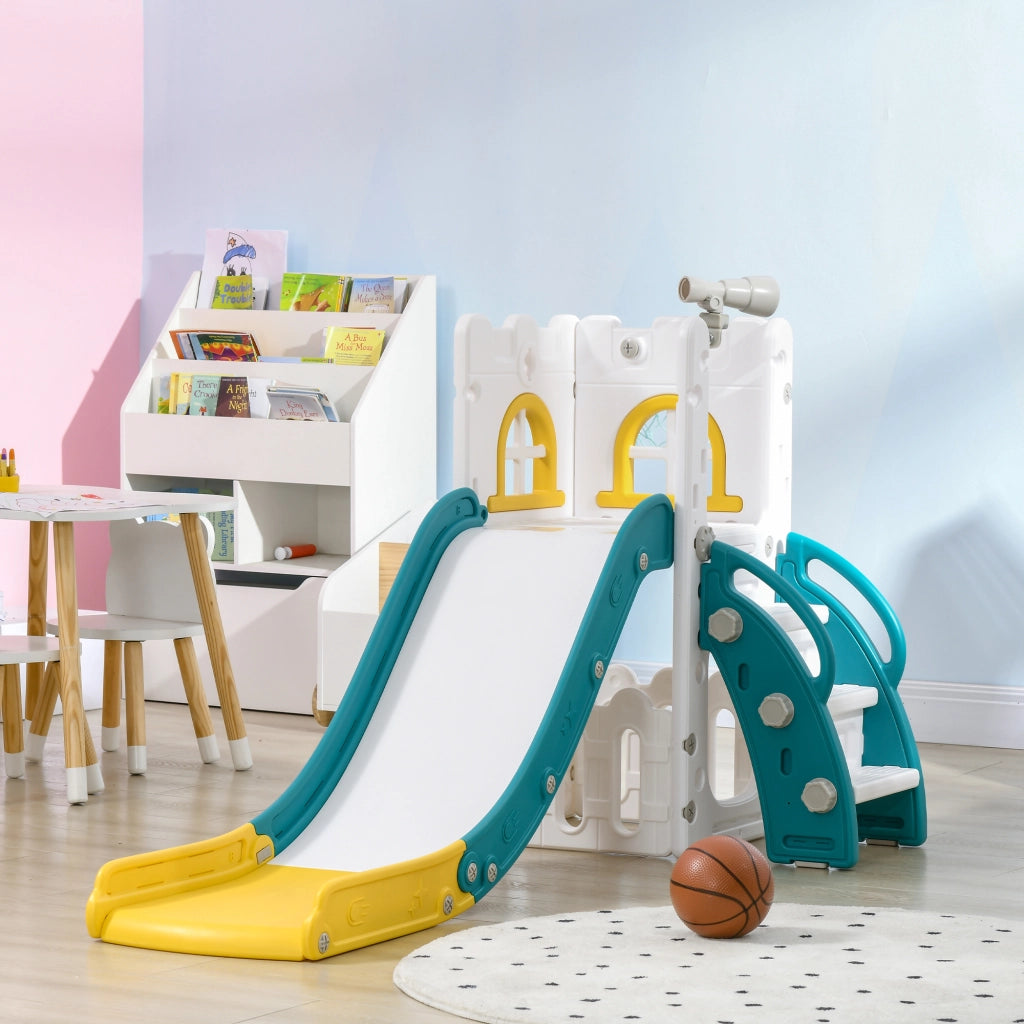 Castello per bambini 5 in 1 con canestro e scivolo ¨C Minimal ¨C 70x177x92 cm giallo