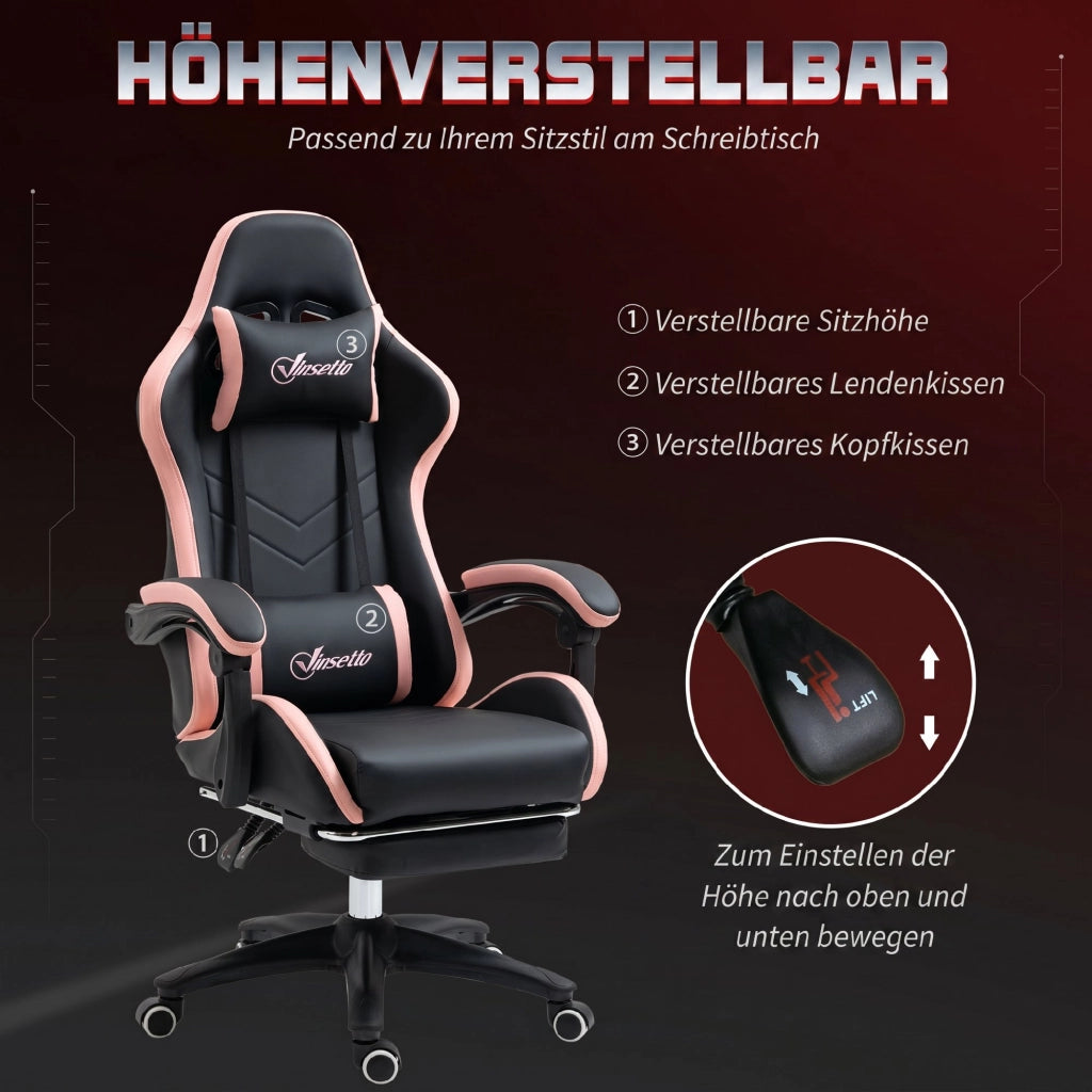 Sedia da ufficio gaming ¨C Xylo ¨C rosa nero con supporto lombare e testa