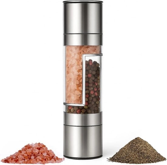 Molinello a sale e pepe 2 in 1 - Manuale con regolazione Himalaya - Rotor ceramico duraturo - Acciaio inossidabile - BPA - libero - Molino per erbe