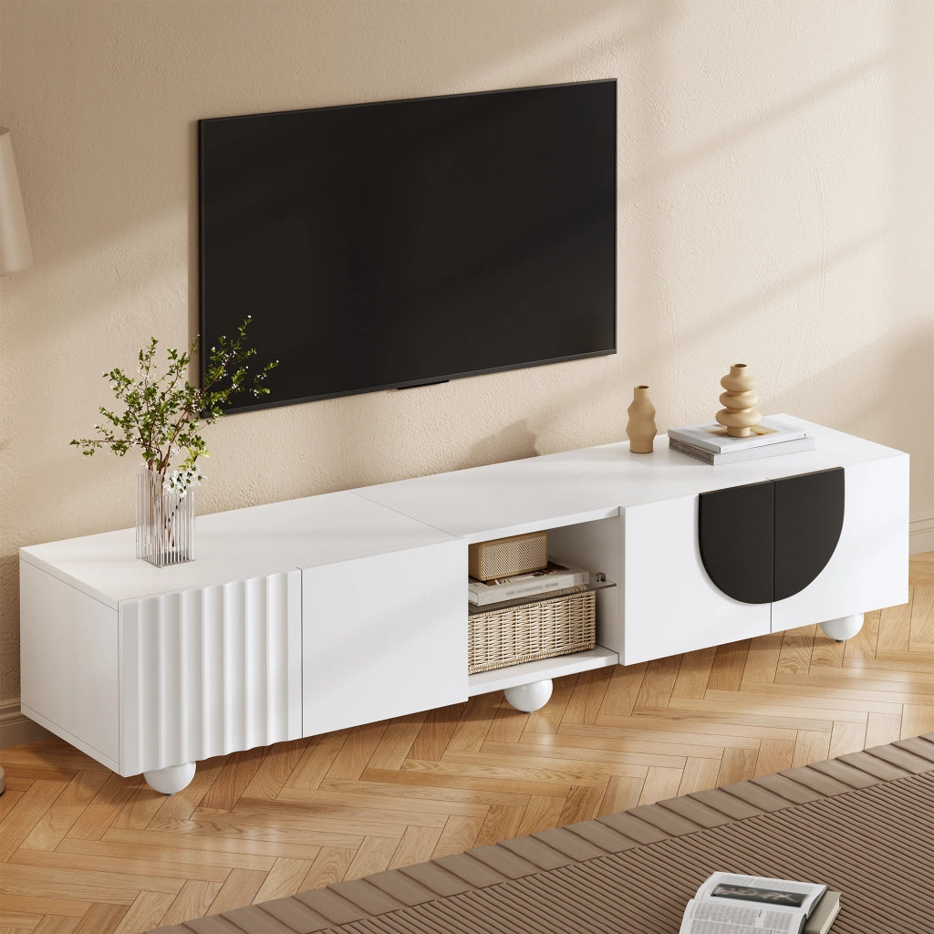Cassettiera per TV bianca in MDF e truciolare; lunghezza 180 cm