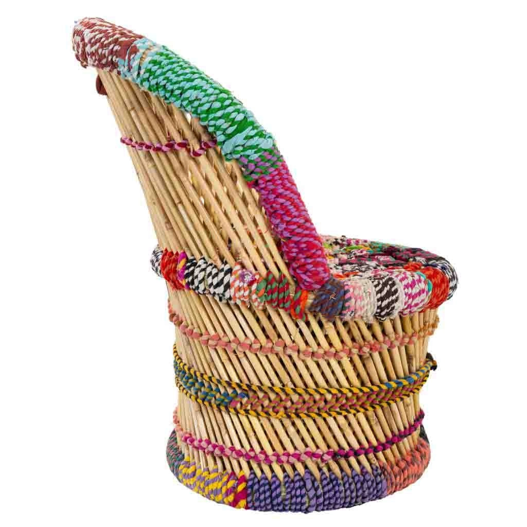 Set di 2 poltroncine e sgabello in bambù e corda colorata