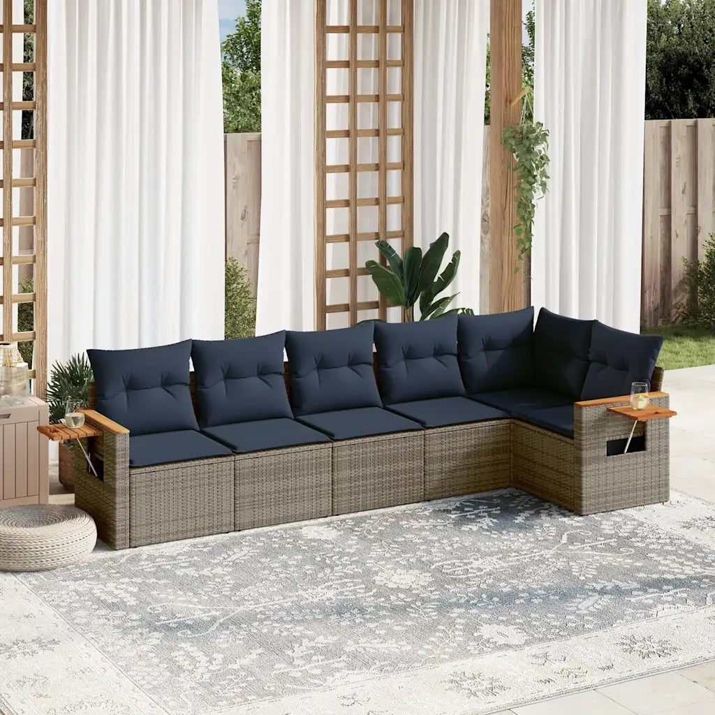 Set Divani da Giardino 6 pz con Cuscini Grigio in Polyrattan 3226831