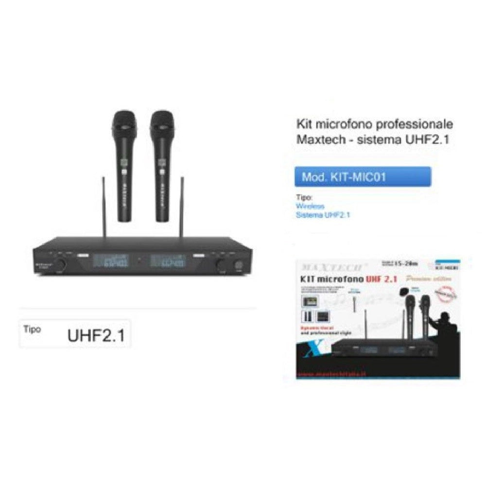Trade Shop - Kit Radiomicrofoni Wireless 2 Canali Uhf Ricevitore Display Digitale Maxtech Kit-mic01 -
