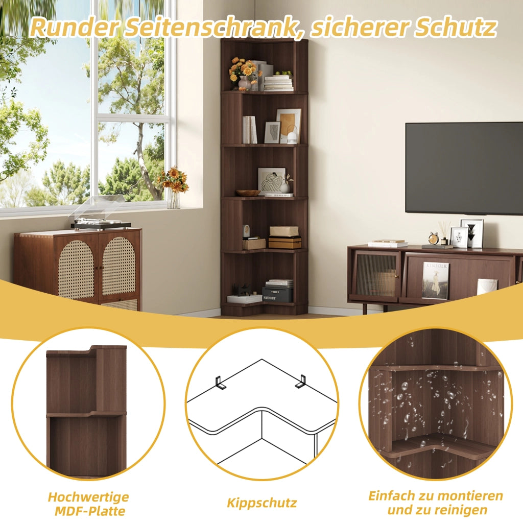 Libreria angolare con 5 ripiani e strisce LED controllate da app in MDF marrone 63,5 × 45 × 175 cm