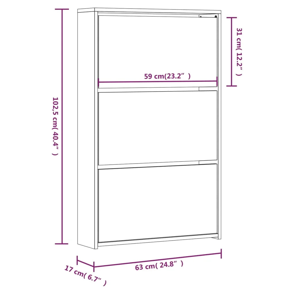 Scarpiera mobiletto portascarpe mobile per ingresso/corridoio/soggiorno con specchio 3 ripiani rovere Sonoma 63 x 17 x 102,5 cm grigio 02_0021884