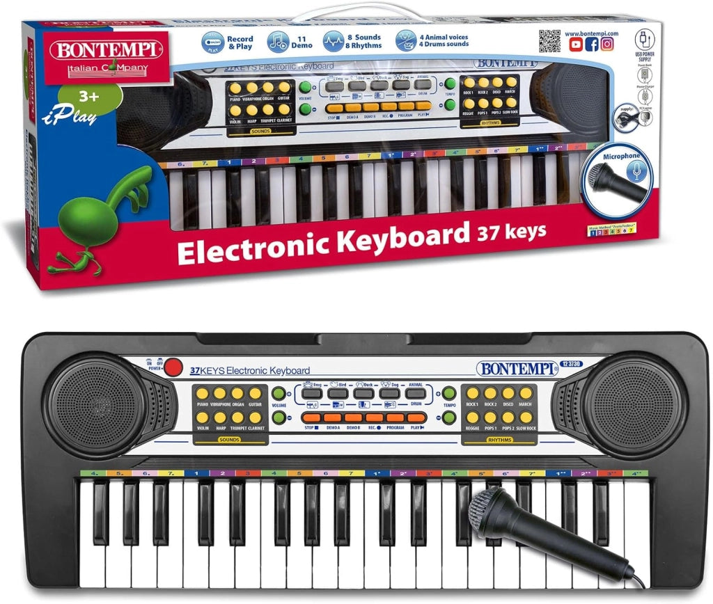 PlayKeys - Tastiera Giocattolo a 37 Tasti per Piccoli Musicisti con Passo Mini e Microfono, 425x160x50 mm,Bontempi,Eta 3