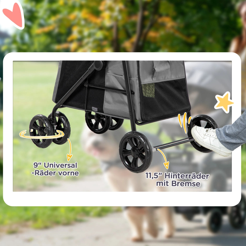Carrello per Cani con Cuscini ¨C zephmum ¨C Grigio 102x62x105 cm