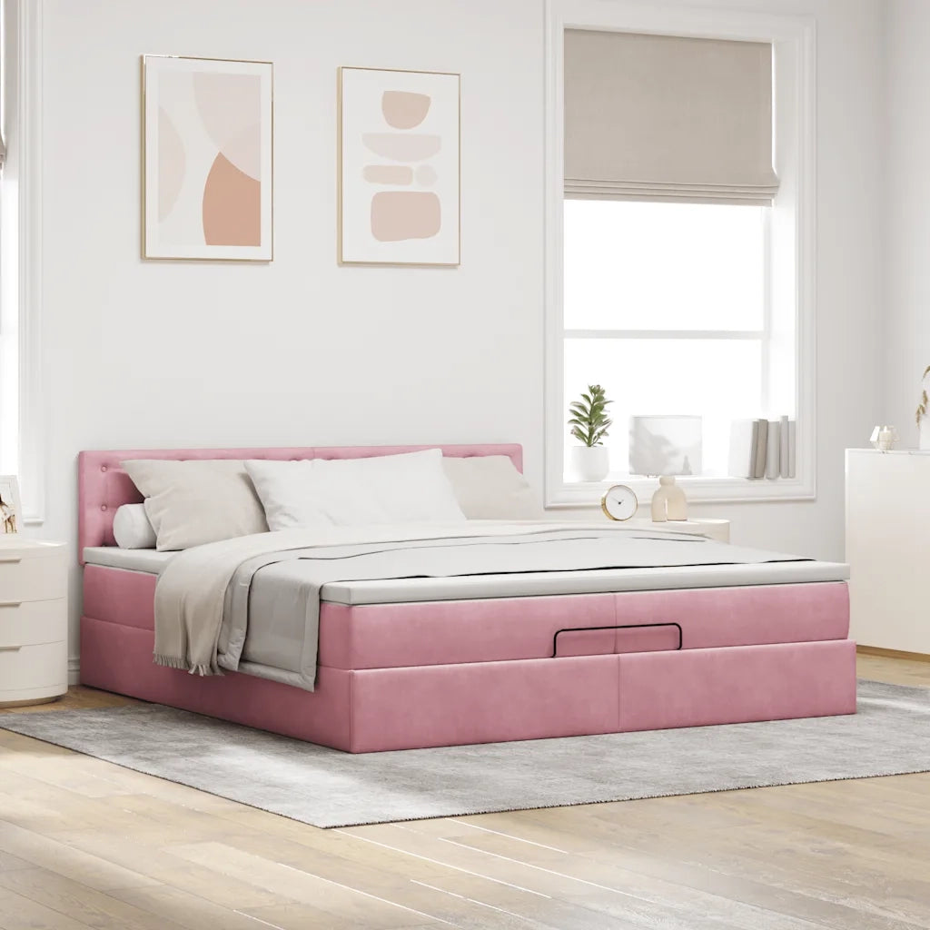 Struttura Letto Pouf con Materassi Rosa 200x200 cm Velluto 3312793