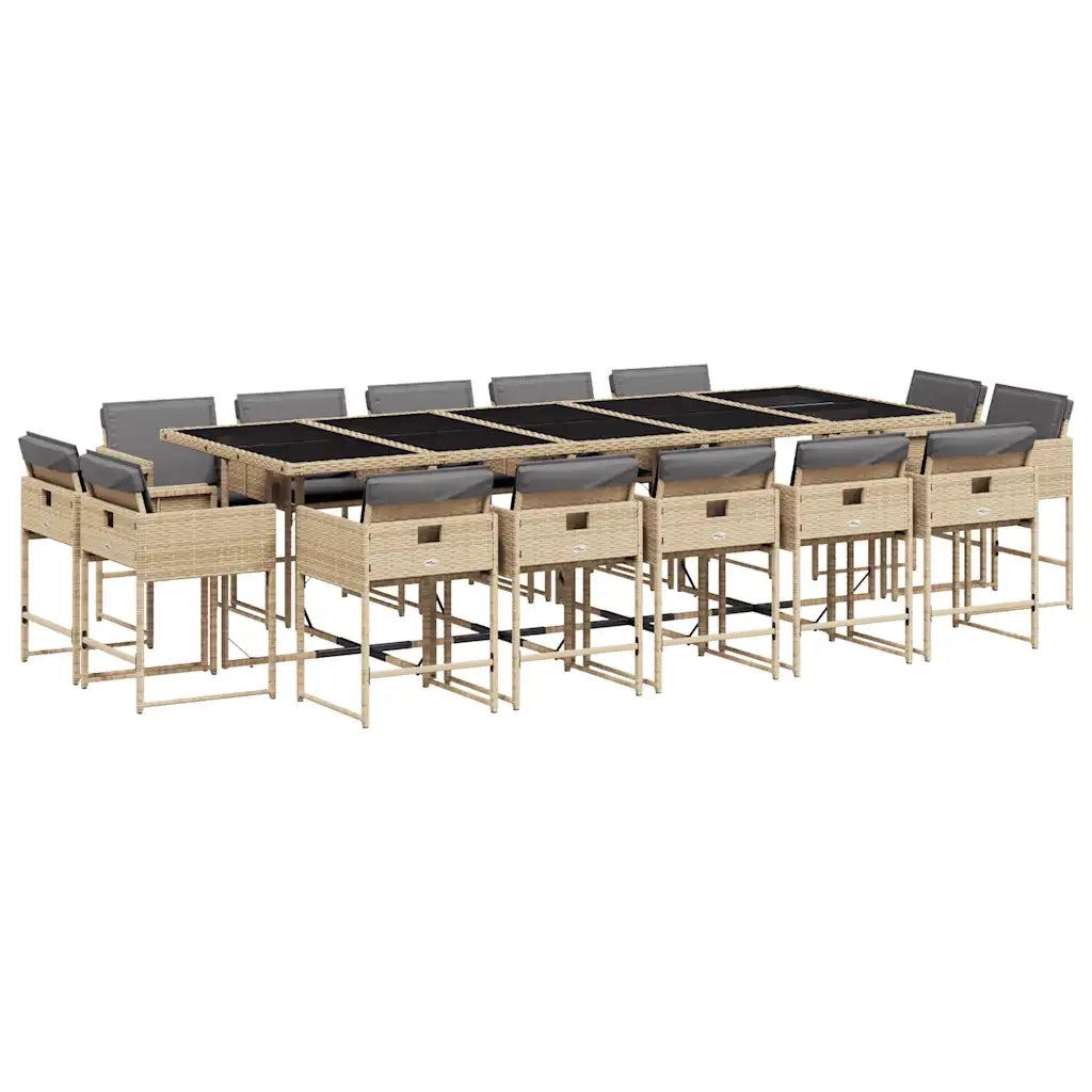Set Pranzo da Giardino 15 pz con Cuscini Beige Misto Polyrattan 3211416