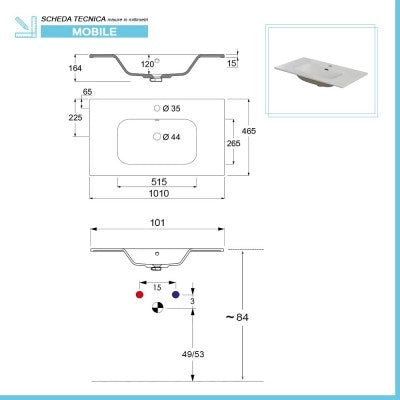 Mobile Bagno da terra 100 cm in rovere scuro con specchio e lavabo Way