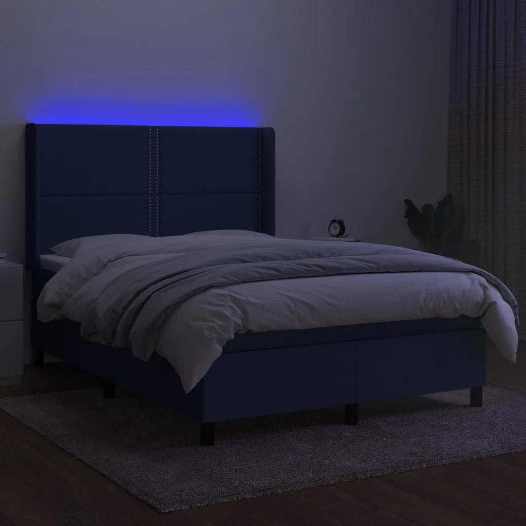Letto a Molle con Materasso e LED Blu 140x200 cm in Tessuto 3138243