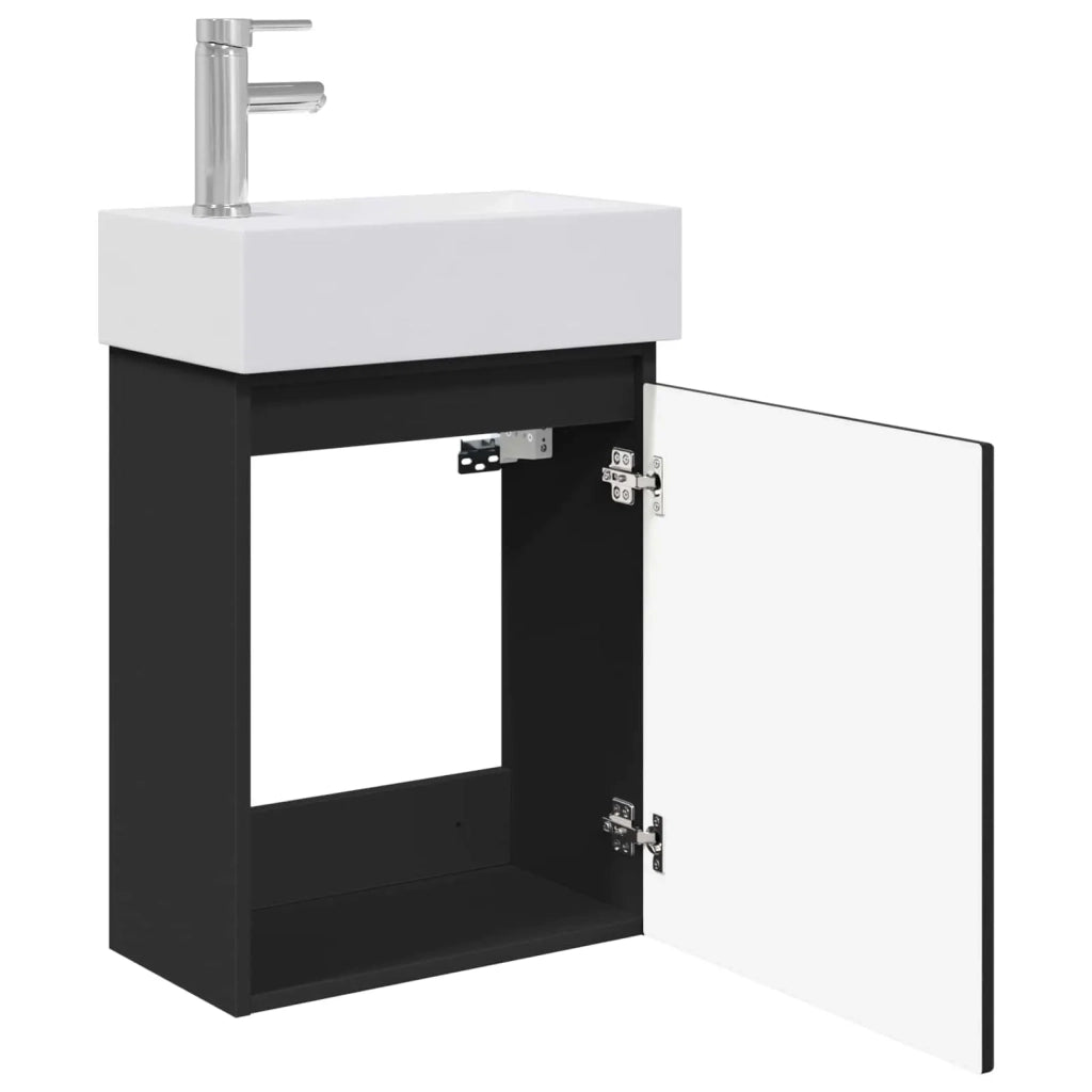 Mobile Bagno | Armadio da bagno con rubinetto Nero 45,5 x 22,5 x 84 cm