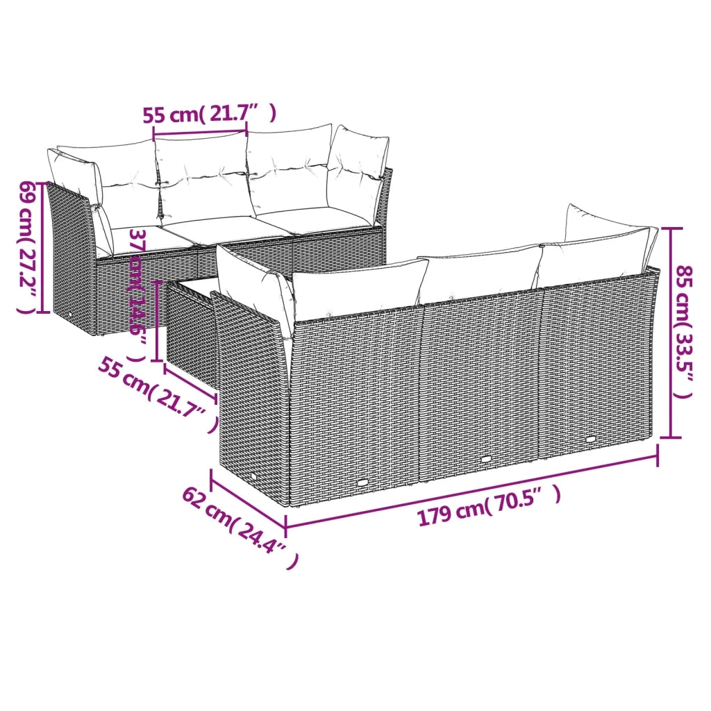 Set Divani da Giardino 7 pz con Cuscini Grigio in Polyrattan