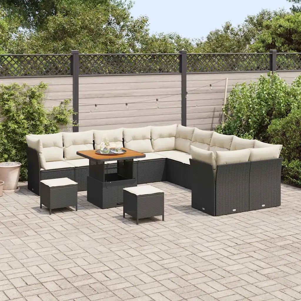 Set Divano da Giardino 13 pcs Nero e Crema polyrattan